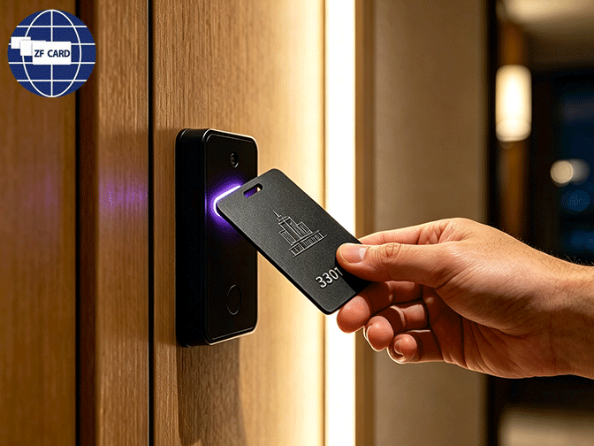 Tarjeta de habitación negra mate mate específica del hotel, etiqueta de Control de acceso RFID resistente al agua y al desgaste. Muestra gratuita de personalización del logotipo está disponible
